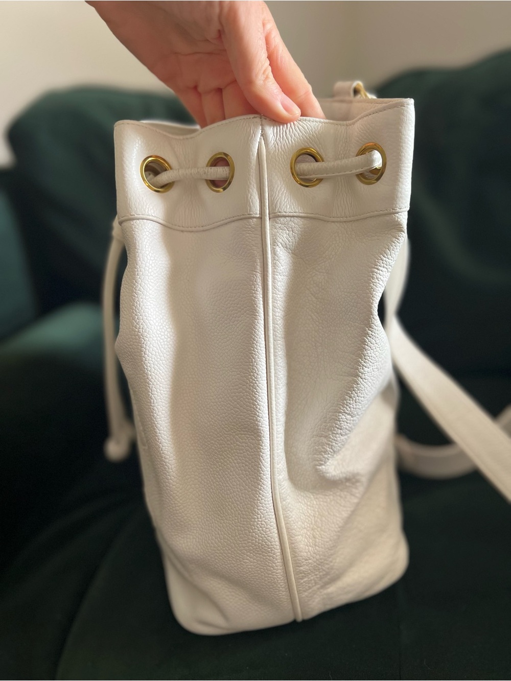 Vintage CHANEL Timeless Drawstring Sling Crossbody Backpack Caviar Medium White - Picture 7 of 15